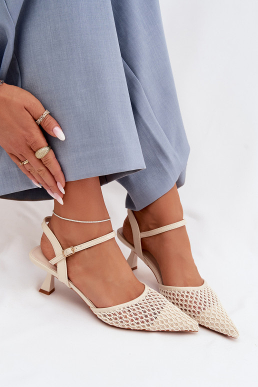 Sandali da donna con i tacchi con rete colore avorio Brilora