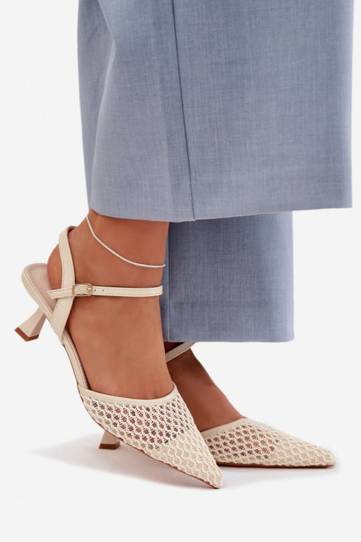 Sandali da donna con i tacchi con rete colore avorio Brilora