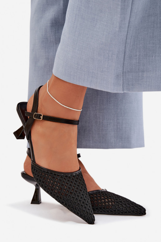 Sandali da donna con i tacchi con rete colore nero Brilora