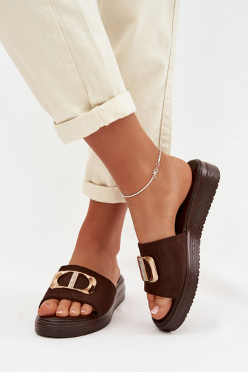 Pantofole da donna Ze colore doratom Detalem CzekoladoAe Elmera