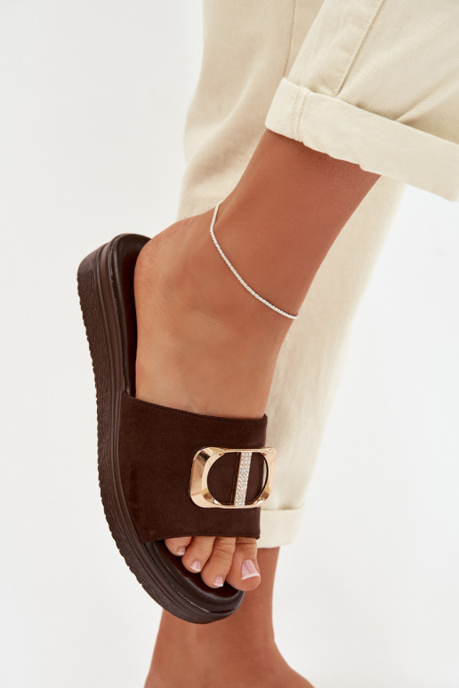 Pantofole da donna Ze colore doratom Detalem CzekoladoAe Elmera