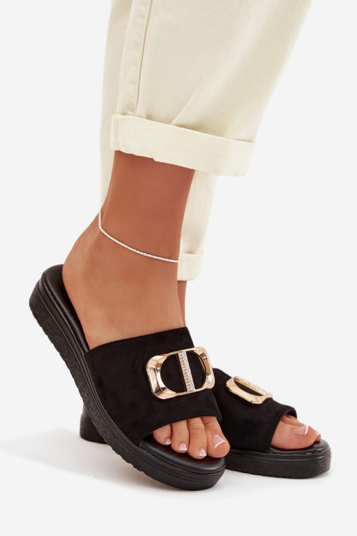 Pantofole da donna Ze colore doratom Detalem colore nero Elmera