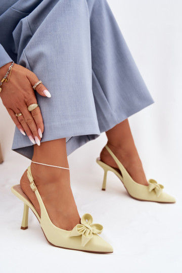 Sandali da donna con tacchi sottili con nastri colore giallo Jonera