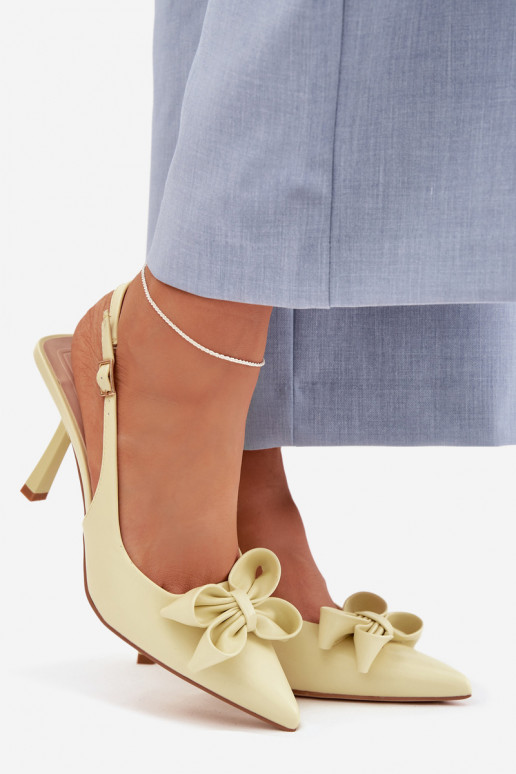 Sandali da donna con tacchi sottili con nastri colore giallo Jonera