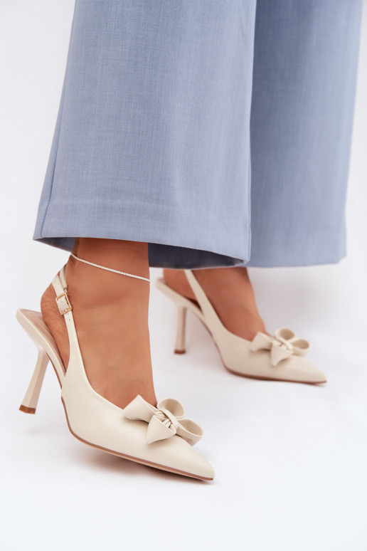 Sandali da donna con tacchi sottili con nastri beige Jonera