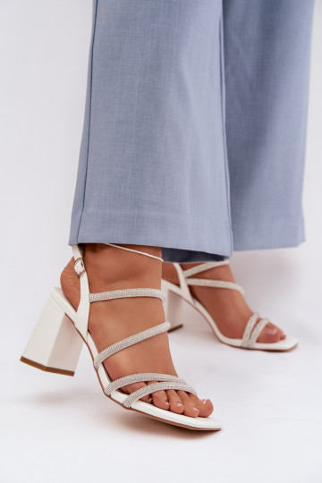 Sandali con tacco alto da donna con strisce E zirconi Colore bianco Brelia