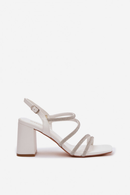 Sandali con tacco alto da donna con strisce E zirconi Colore bianco Brelia