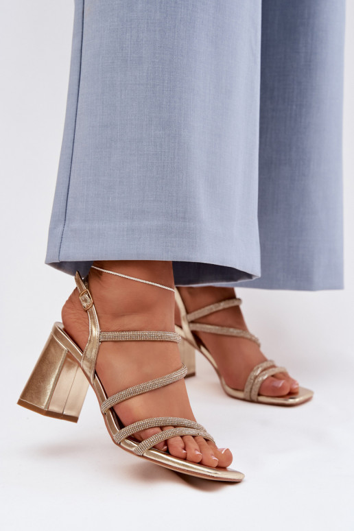 Sandali con tacco alto da donna con strisce E zirconi colore dorato Brelia