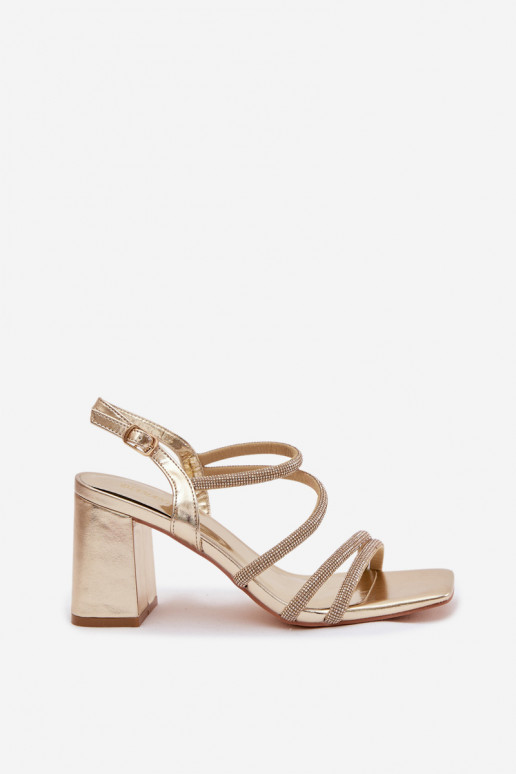 Sandali con tacco alto da donna con strisce E zirconi colore dorato Brelia