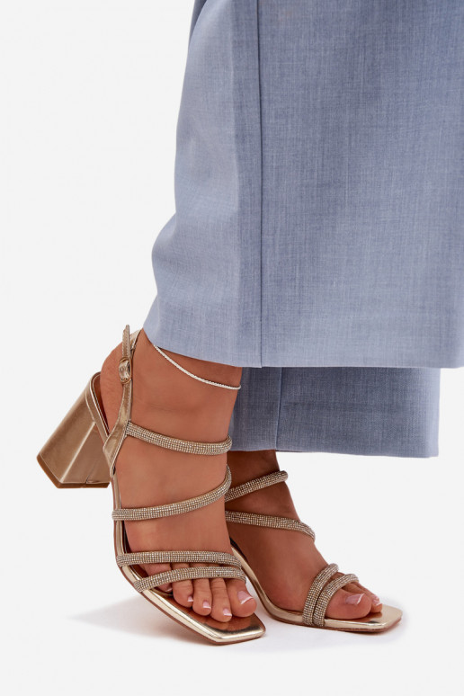 Sandali con tacco alto da donna con strisce E zirconi colore dorato Brelia