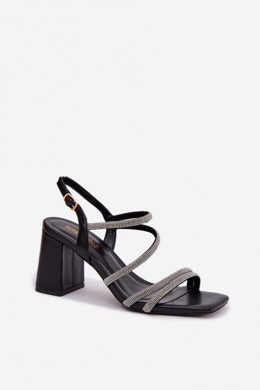 Sandali con tacco alto da donna con strisce E zirconi colore nero Brelia