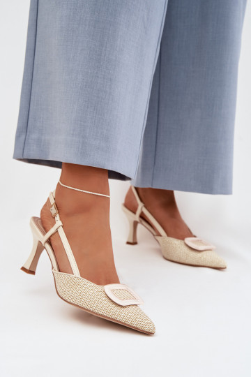 Sandali da donna con i tacchi Con decorazioni Elemento beige Eslina