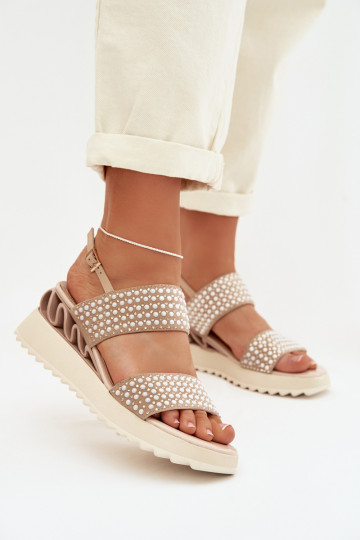 Sandali in pelle scamosciata con decorazione D&A CR61-3067 color sabbia