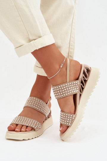 Pelle Sandali in camoscio Con decorazione D&A CR61-3067 beige 2