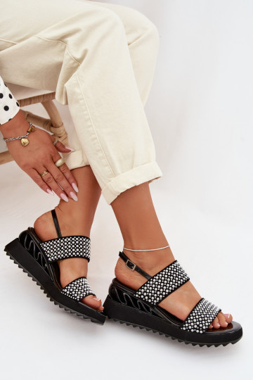 Sandali in pelle scamosciata con decorazione D&A CR61-3067 neri