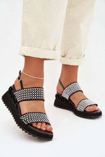 Sandali in pelle scamosciata con decorazione D&A CR61-3067 neri 2