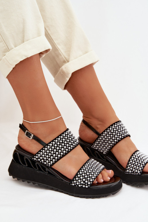 Pelle Sandali in camoscio Con decorazione D&A CR61-3067 colore nero