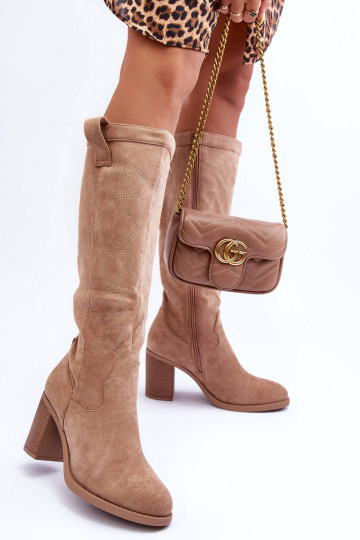 dalla pelle scamosciata stivali da donna con i tacchi beige Khabira 2