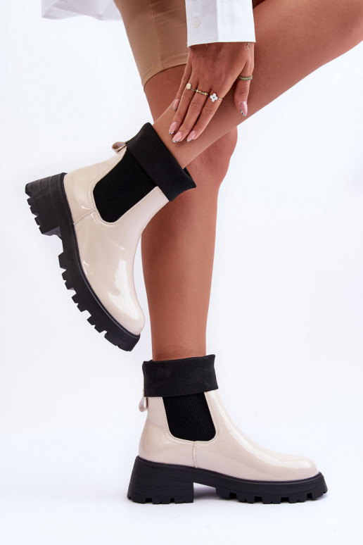 stivali alla moda con effetto vernice Femminile beige Pavo