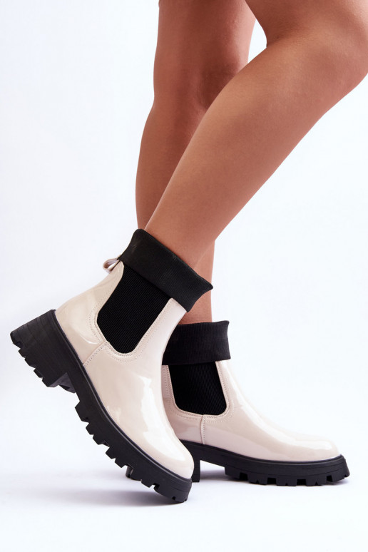 stivali alla moda con effetto vernice Femminile beige Pavo