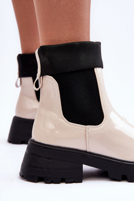 stivali alla moda con effetto vernice Femminile beige Pavo