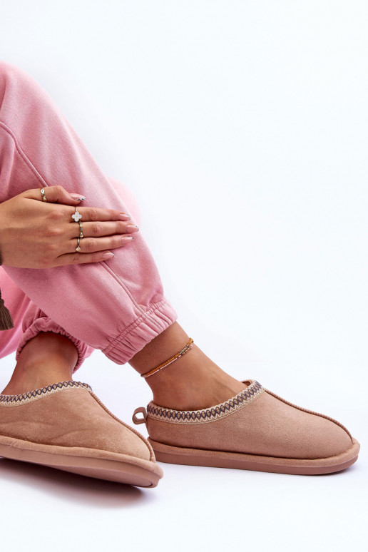 Femminile dalla pelle scamosciata pantofole con una pelliccia beige Polinna