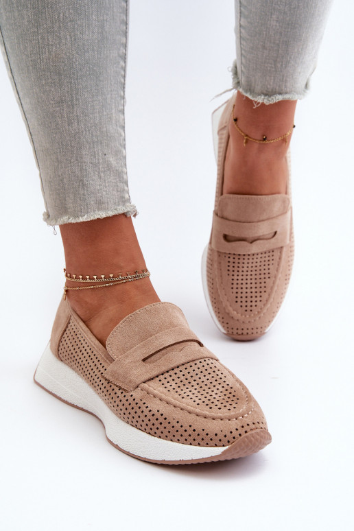 Mocassini con plateau da donna in ecopelle scamosciataoAe beige Inesqua