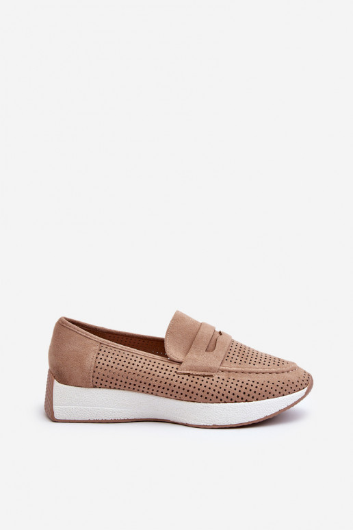 Mocassini con plateau da donna in ecopelle scamosciataoAe beige Inesqua