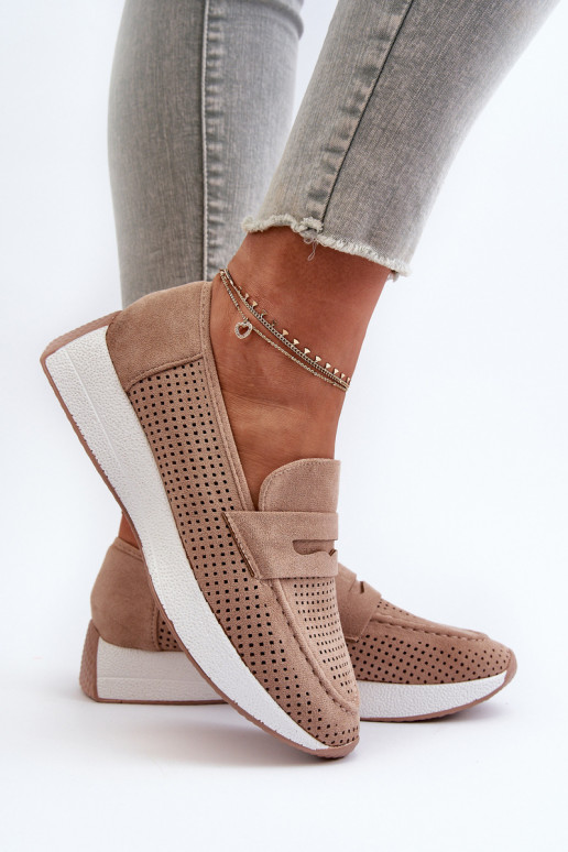 Mocassini con plateau da donna in ecopelle scamosciataoAe beige Inesqua