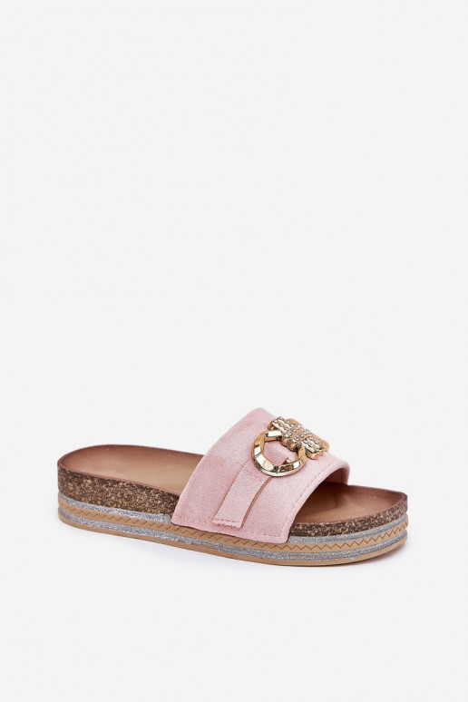 Pantofole da donna con piattaforma e dettagli luccicanti dorati color rosa Rilirea