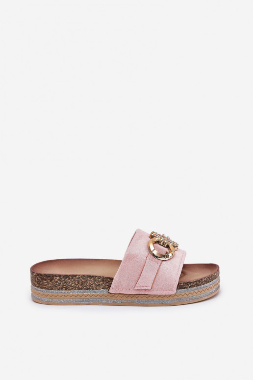 Pantofole da donna con piattaforma e dettagli luccicanti dorati color rosa Rilirea