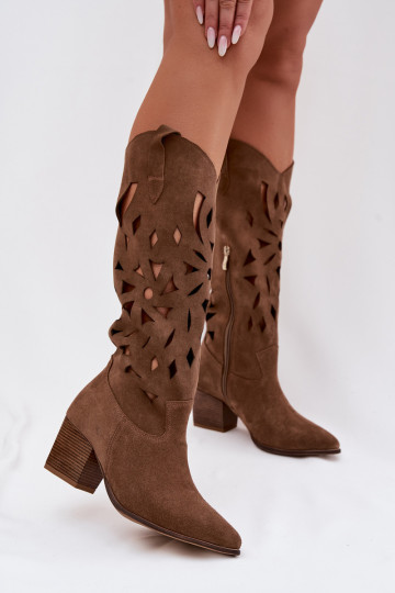Stivali alti con elementi di pizzo in suede naturale Zazoo 3167 color sabbia 2