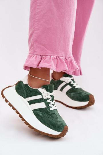Sneakers in camoscio con plateau D&A GR61-5986 color verde
