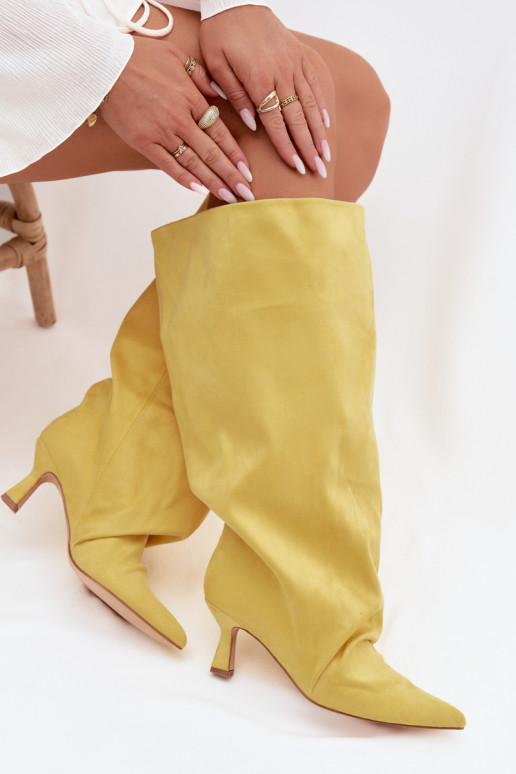 stivaliSzeroką CholeAką I Deverszczeniem con i tacchi colore giallo Harela