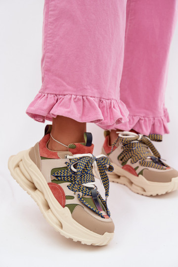 Sneakers in pelle da donna con plateau D&A CR61-3133 color sabbia