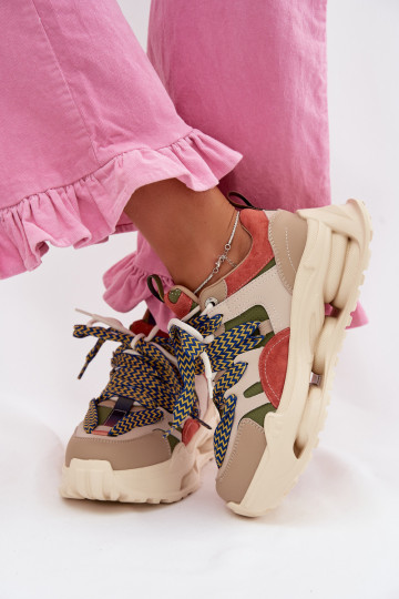 Sneakers in pelle da donna con plateau D&A CR61-3133 color sabbia 2