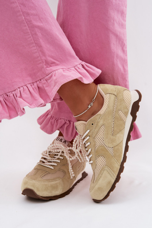 Pelle dalla pelle scamosciata Scarpe modello sneakers Femminile MK61-0705 verde chiaro