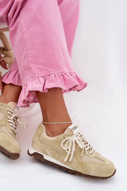 Pelle dalla pelle scamosciata Scarpe modello sneakers Femminile MK61-0705 verde chiaro