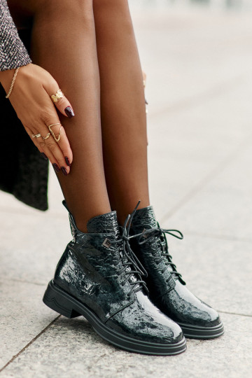 Pelle con effetto vernice Stivali da donna riscaldamento Al Castello D&A LZ42-042 colore kaki