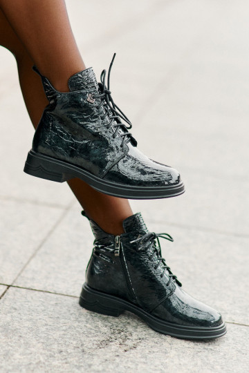 Pelle con effetto vernice Stivali da donna riscaldamento Al Castello D&A LZ42-042 colore kaki 2