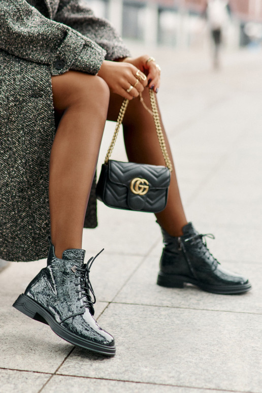 Pelle con effetto vernice Stivali da donna riscaldamento Al Castello D&A LZ42-042 colore kaki