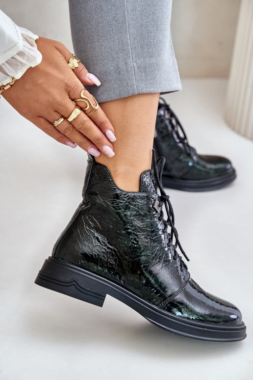 Pelle con effetto vernice Stivali da donna riscaldamento Al Castello D&A LZ42-042 colore kaki