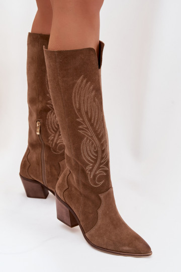 dalla pelle scamosciata Pelle stivali stile coAboy con i tacchi Zazoo 3152 beige 2