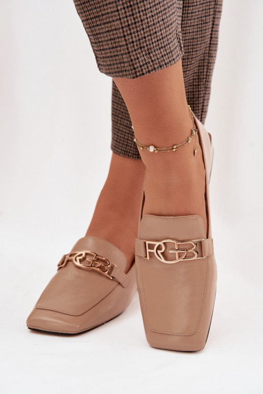 Pelle mocassini da donna Con decorazioni Detalem D&A CR61-3125 beige