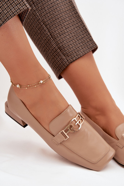 Pelle mocassini da donna Con decorazioni Detalem D&A CR61-3125 beige