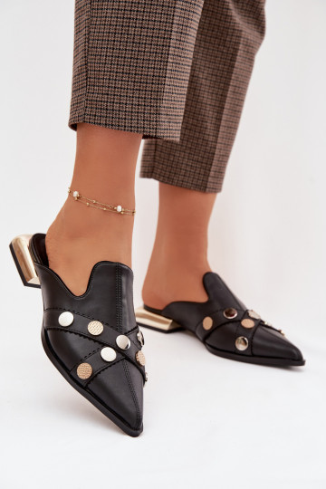 Pantofole in pelle Mule Femminile con cinghie D&A CR61-3058 colore nero