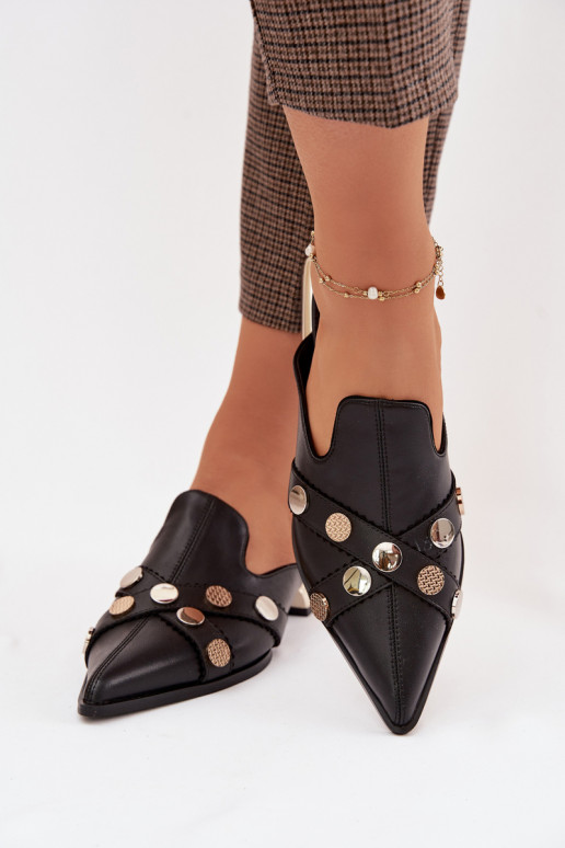 Pantofole in pelle Mule Femminile con cinghie D&A CR61-3058 colore nero