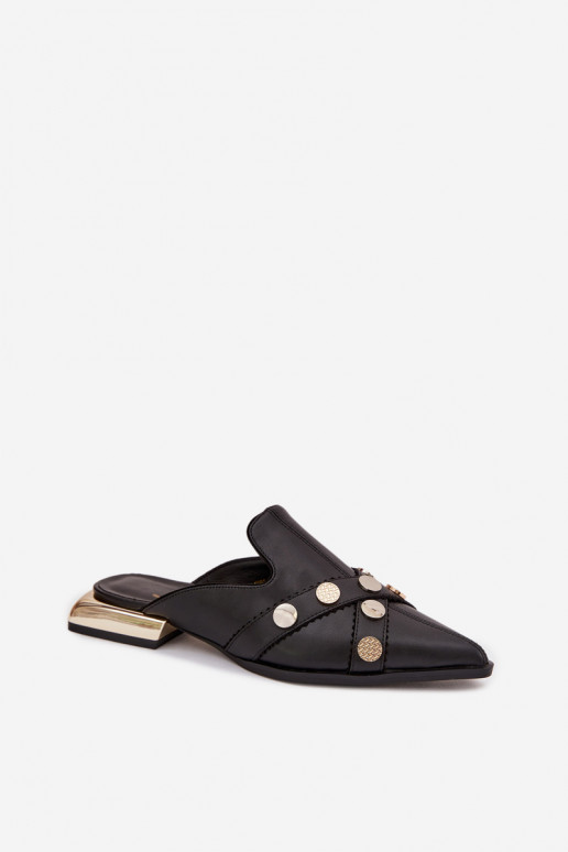 Pantofole in pelle Mule Femminile con cinghie D&A CR61-3058 colore nero