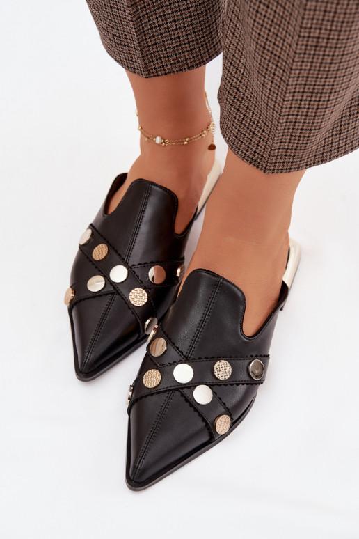 Pantofole in pelle Mule Femminile con cinghie D&A CR61-3058 colore nero