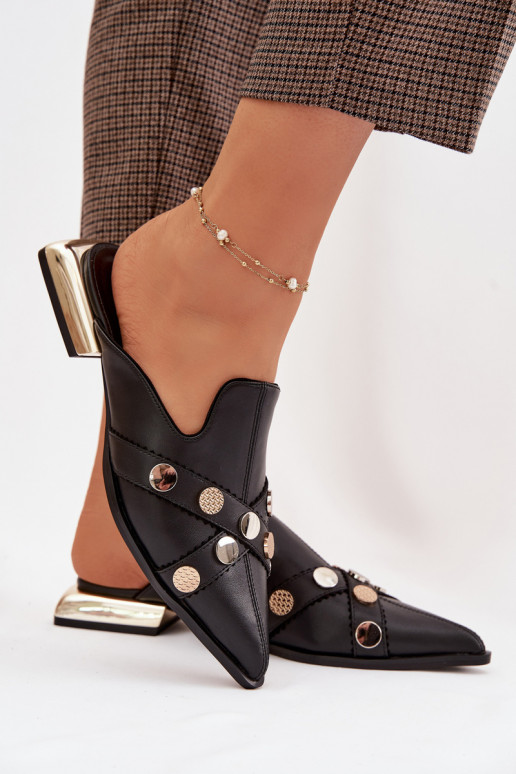 Pantofole in pelle Mule Femminile con cinghie D&A CR61-3058 colore nero